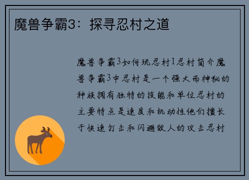 魔兽争霸3：探寻忍村之道